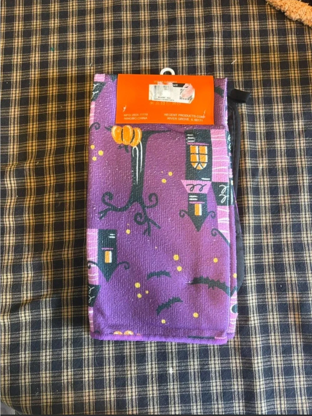 Halloween Kitchen Textile Set - Purple - Haunted House Design